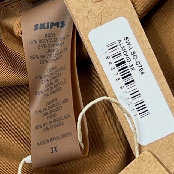 SKIMS Swim Long Sleeve One Piece Almond‎ 3X - Picture 10 of 13